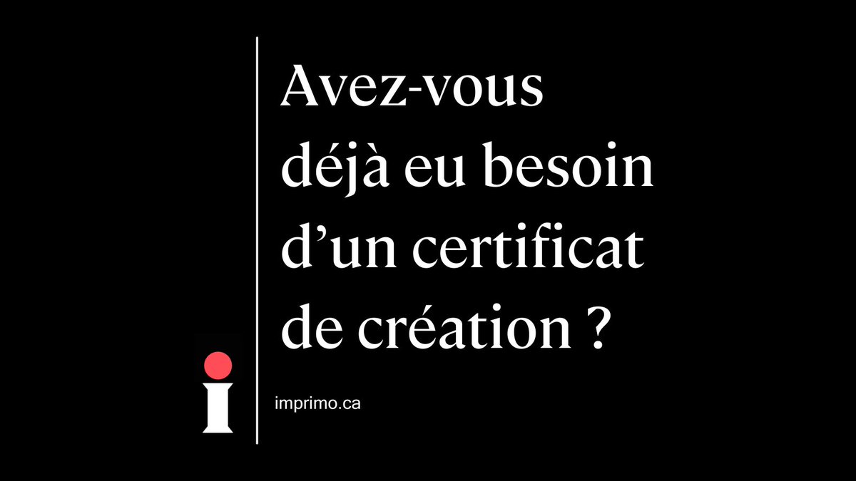 Avez-vous déjà eu besoin d’un certificat de création pour une de vos œuvres ?
Découvrez comment ce certificat peut vous être utile et où en obtenir un en un seul clic. 
bit.ly/3GNgGUQ
#artistescanadienne  #imprimo2022