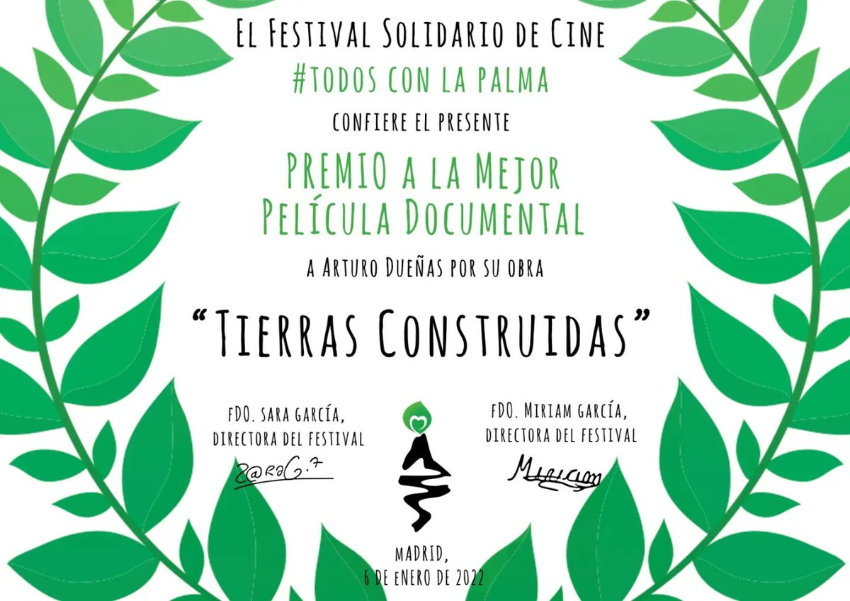 🏆 Mención de honor para Dajla: cine y olvido y mejor largo documental para Tierras Construidas en el <a href="/todosconlapalma/">Festival Solidario de Cine #TodosConLaPalma</a>. ¡Muchas gracias!