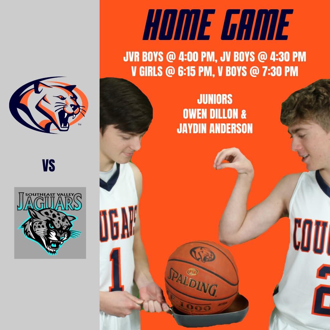 🏀 Basketball Game

📆 Tuesday, January 18th

⌚ JVR B at 4:00PM, JV B at 4:30PM
⌚️ V G at 6:15PM, V B at 7:30PM

📍 HOME

🆚 Southeast Valley

Good luck! 😁
#MNWCougars #CougarCoverage