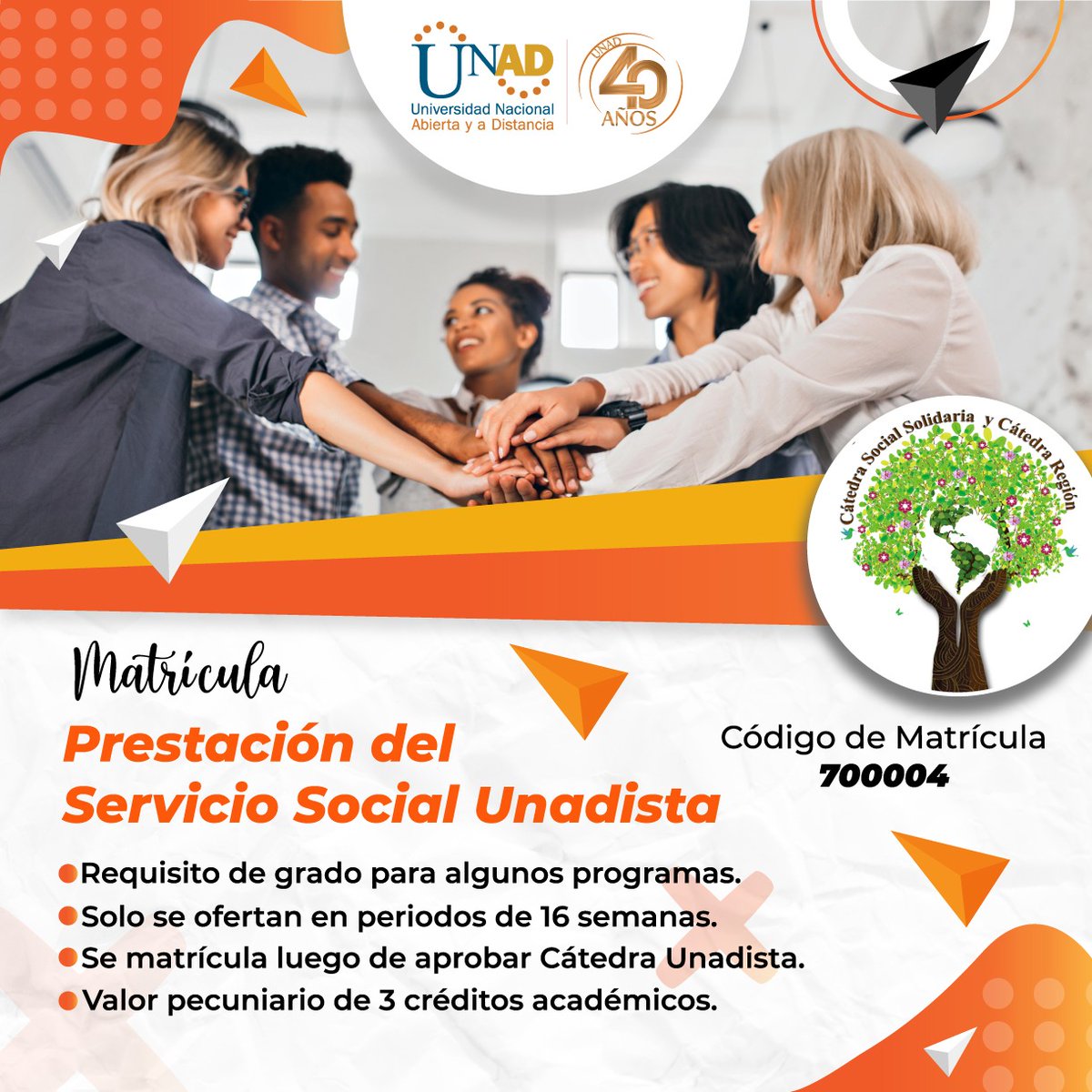 ElOIRdelaRegion's tweet photo. La UNAD ha ampliado el evento de matrícula del periodo 16-01 hasta el día 24 de enero de 2022 a las 3pm. Generación de facturas y reimpresión de recibos. ¡No hay excusas para quedarse por fuera!. Recuerda matricular Prestación del Servicio Social Unadista Cogido 700004. https://t.co/LrG4PD2RNe