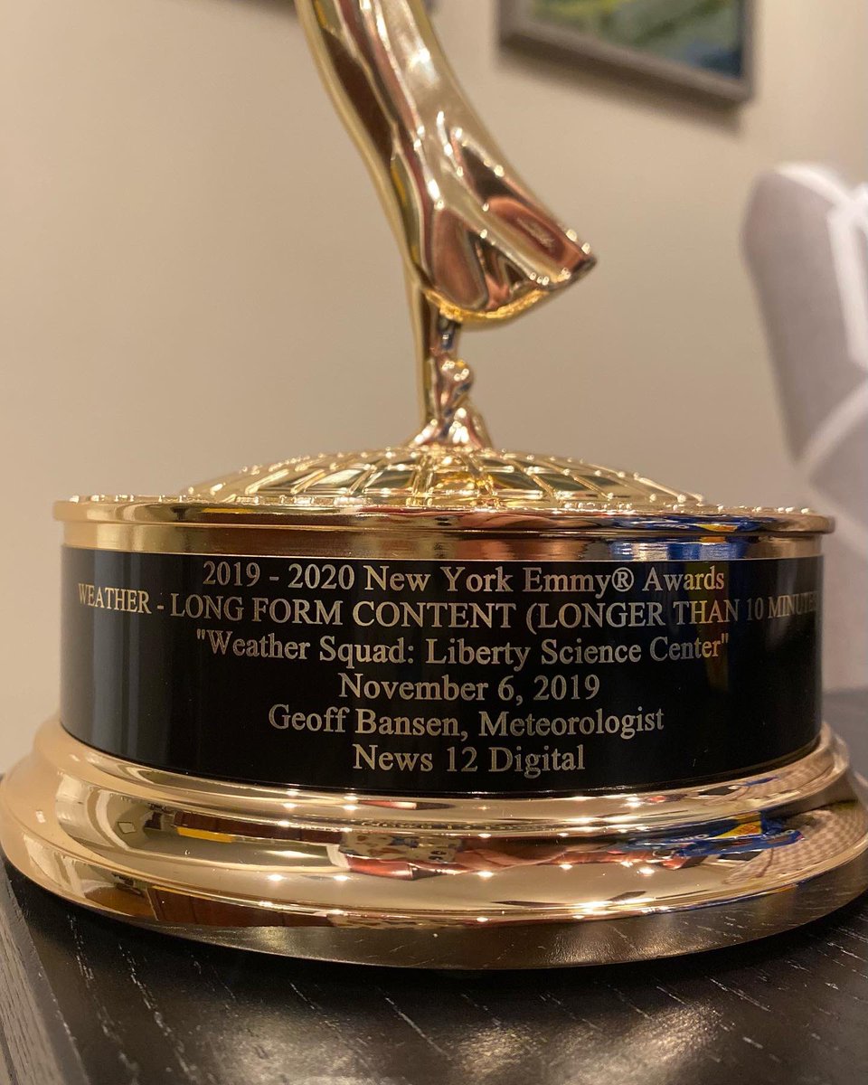 WeatherGeoff's tweet photo. Look what came in the mail! Still so surreal to win an #Emmy. Sad to miss out on the ceremony two years in a row (thanks a lot COVID) but this makes it a bit better lol. Shoutout to the whole #WeatherSquad team for making this dream a reality! https://t.co/17fz85LYBD