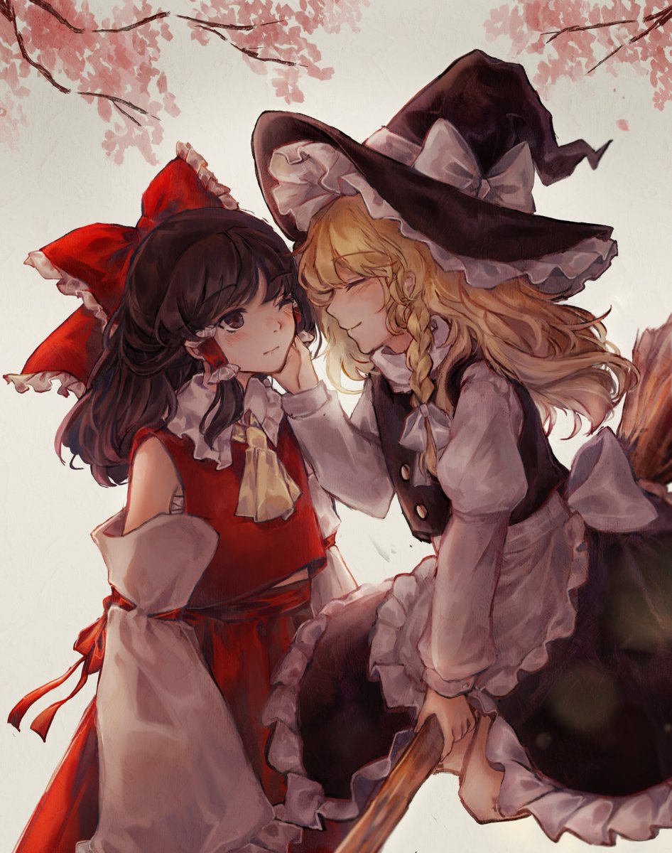 レイマリ「春のある日、桜の下のレイマリ #東方Project 」|花夜🥀春例い14bのイラスト