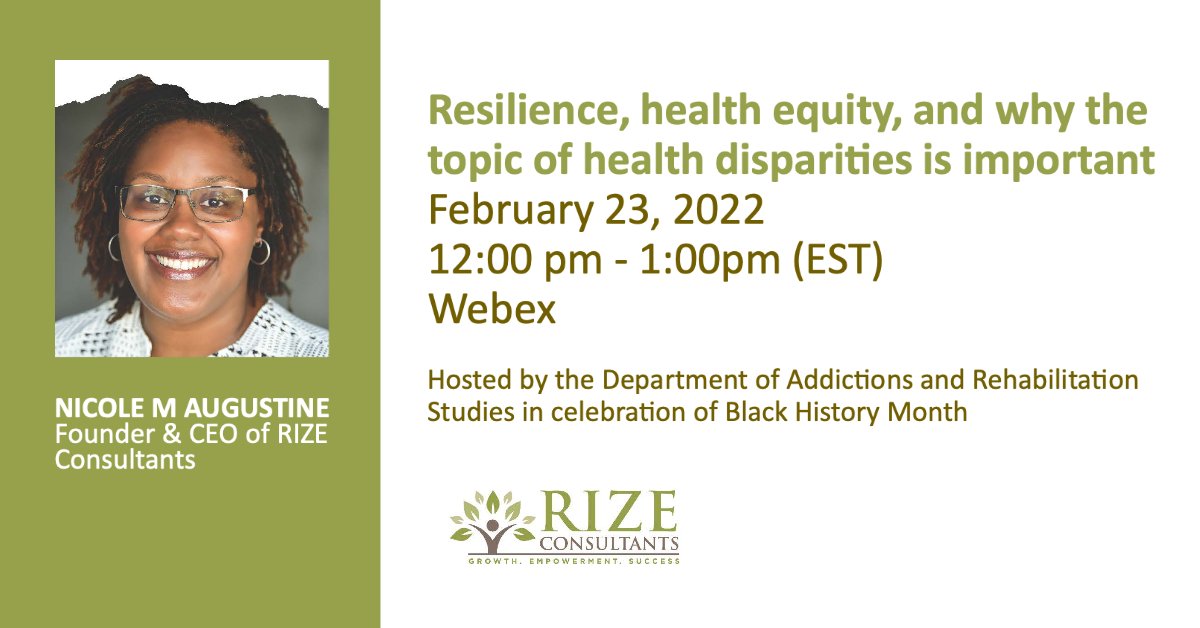 ECU Dept. of Addictions & Rehabilitation Studies (@ecudars) on Twitter photo Join us for a special Black History Month presentation by Nicole Augustine - a national leader in prevention and justice, equity, diversity, and inclusion. Meeting link, presentation synopsis, and Nicole's biography available at dars.ecu.edu <a href="/ECU_CAHS/">ECU Allied Health Sciences</a> Join us for a special Black History Month presentation by Nicole Augustine - a national leader in prevention and justice, equity, diversity, and inclusion. Meeting link, presentation synopsis, and Nicole's biography available at dars.ecu.edu <a href="/ECU_CAHS/">ECU Allied Health Sciences</a>