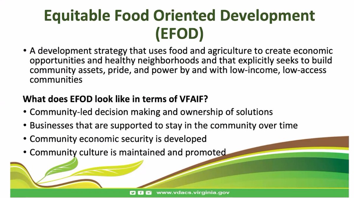 FMCorg's tweet image. Virginia also uses a development strategy called Equitable Food Oriented Development that seeks to build community assets, pride, and power by and with low-income, low-access communities #foodequity #foodjustice