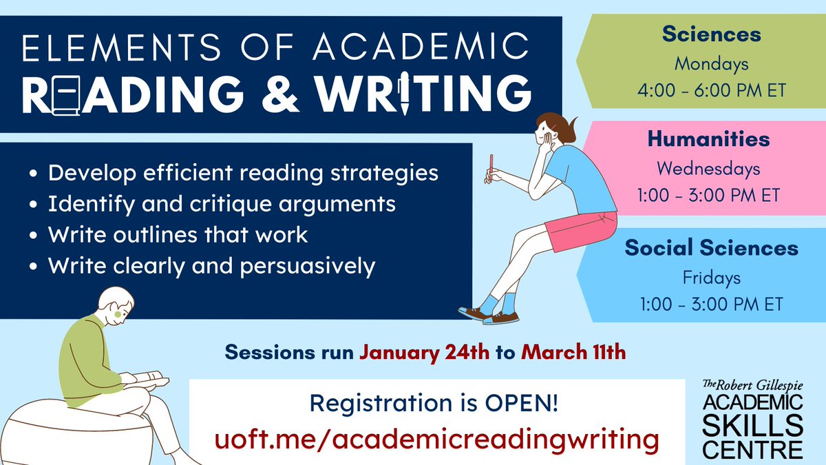 RGASC_UTM's tweet photo. Hi @UTM! Want to level up your writing skills or get the most out of your readings? Check out our Elements of Academic Reading &amp; Writing workshop series! 

Sessions start on the week of Jan 24th. Register at: https://t.co/CN5jwHwdkp

#UTM #RGASC #WritingSupport #Elements https://t.co/PWyAdqnvFn