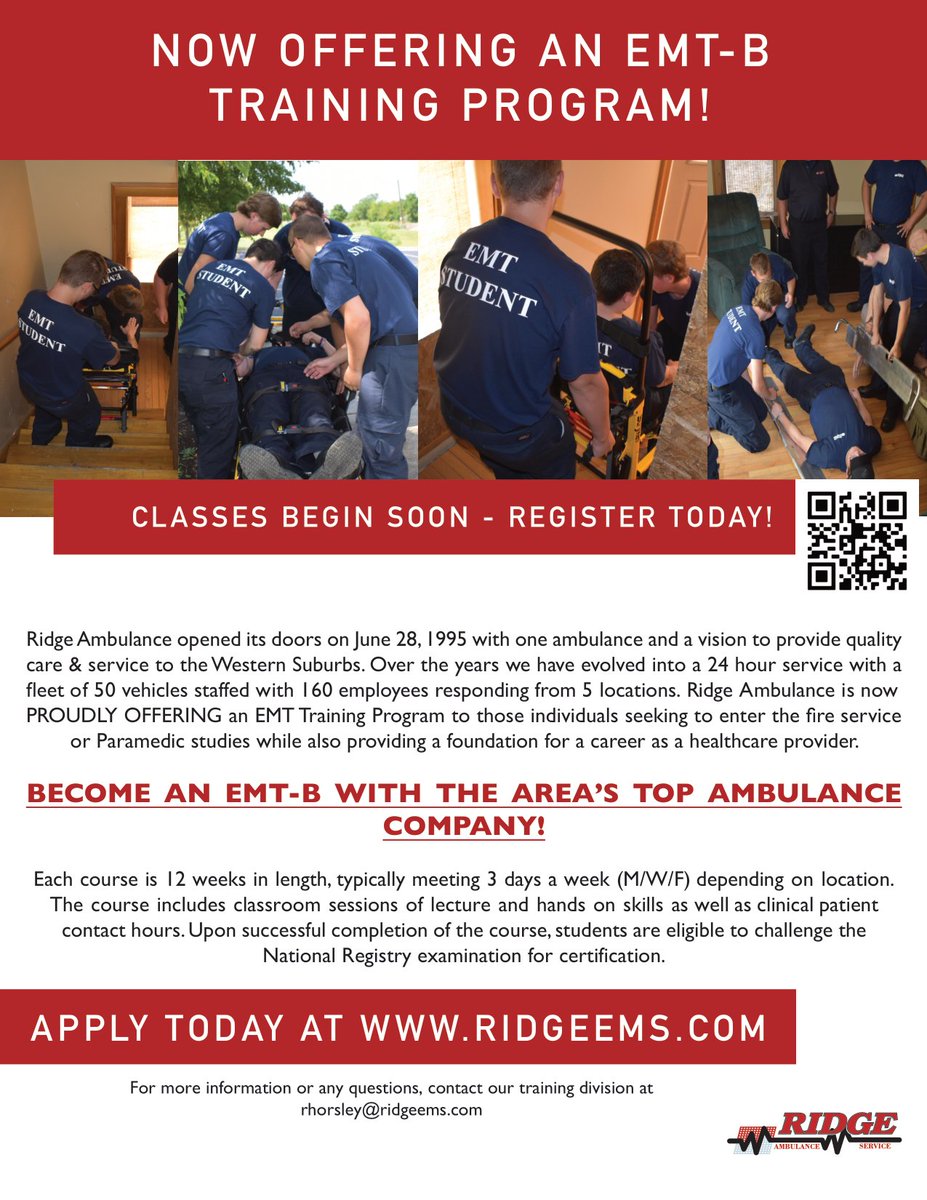 RidgeAmbulance's tweet image. Next EMT class starts soon!!! Start your career with Ridge Ambulance!  #emtclass #EMS #emt
