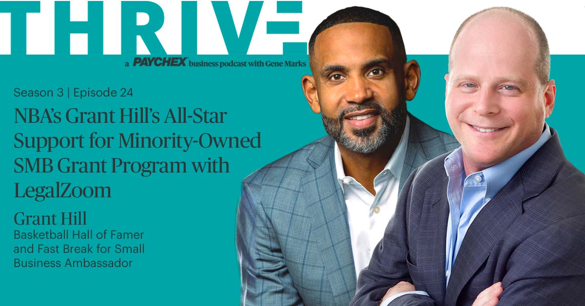 Paychex's tweet image. Minority entrepreneurs can score a game-changing business assist, thanks to @LegalZoom’s new #FastBreak4SmallBiz program. Hear NBA Hall of Famer @realgranthill33 discuss benefits these SMBs will see, and his own family roots of entrepreneurship. bit.ly/3rtulKf