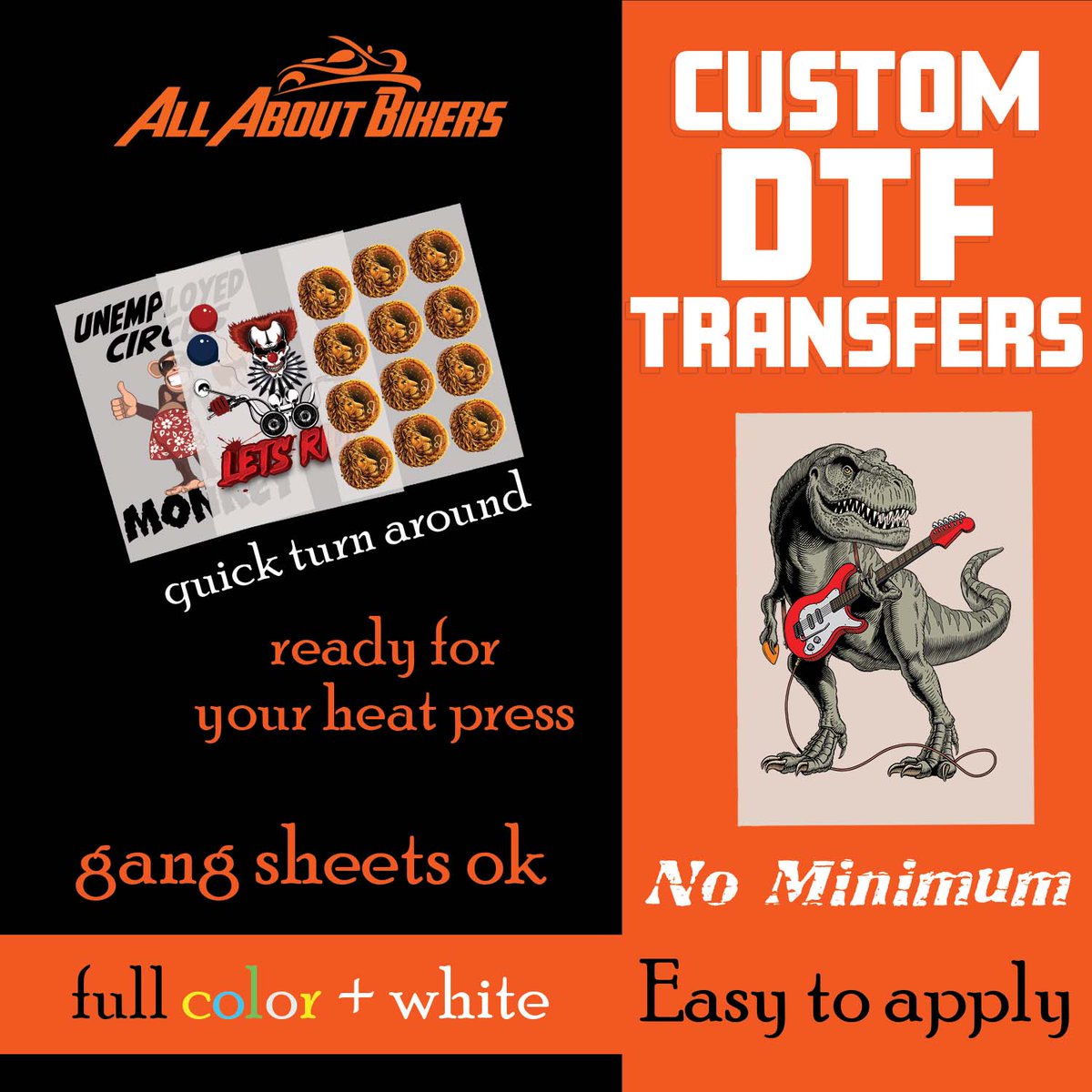 allaboutbikers's tweet photo. DTF Heat Transfers. Quick turn around. https://t.co/a2JXl7i6Dt