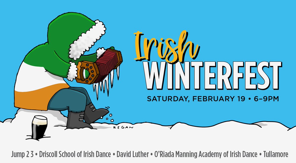 Sat, Feb 19 6-9pm - our annual Irish WinterFest is back, with local Irish musicians and dancers. Join us as we kickoff the Irish Season in style!

Jump 2,3
Driscoll Irish Dance
David Luther
O’Riada Manning Dance
Tullamore

Tickets on sale now: bit.ly𝟯qnDp𝟯G