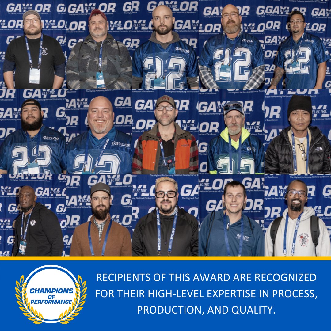gaylorelectric's tweet photo. Congratulations to our Gaylor Electric 2022 CHAMPIONS! These individuals were recognized as Champions for their exceptional performance in the categories of Safety, Education, and Performance.
#HighestPerforming https://t.co/2dOdVgGM42