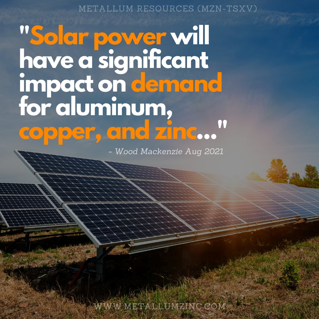 metallumzinc's tweet photo. 1/3 @WoodMackenzie recently published their report on base metals and their impact on solar power. Here's a quick snippet of the role of Zinc & Copper as it relates to Solar Power:
$MZN #zinc #zincmetal #copper #zincstocks #juniormining https://t.co/u3JkAfDTx3
