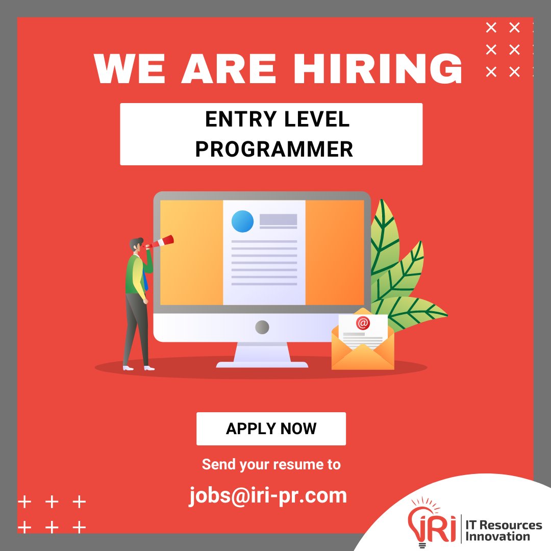 #hiringnow 📣Are you a RECENT GRAD? Are you planning to start your PROGRAMMER Career?💻 This is your time to APPLY! 📧
Send us your resume to jobs@iri-pr.com
.
.
.
#programming #hiringnow #IT #informationtechnology #ITJobs #entrylevel #jobs #career #resume