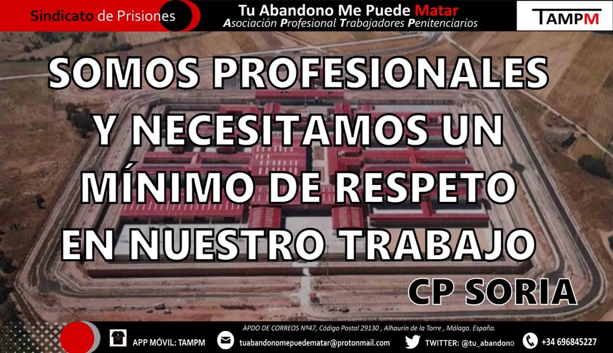Primero pidió la dimisión Administrador, seguidamente Subdirector de Seguridad (ocupando sus funciones frº grupo "C") y hoy Subdirector de Régimen. Q esta pasando en Soria ? tic tac ...
#sosprisiones,#tuabandonomepuedematar
#sosprisiones 
<a href="/sorianoticias/">Soria Noticias</a>
<a href="/desdeSoria/">desdeSoria</a>
<a href="/ElDiaSoria/">El Dia de Soria</a>