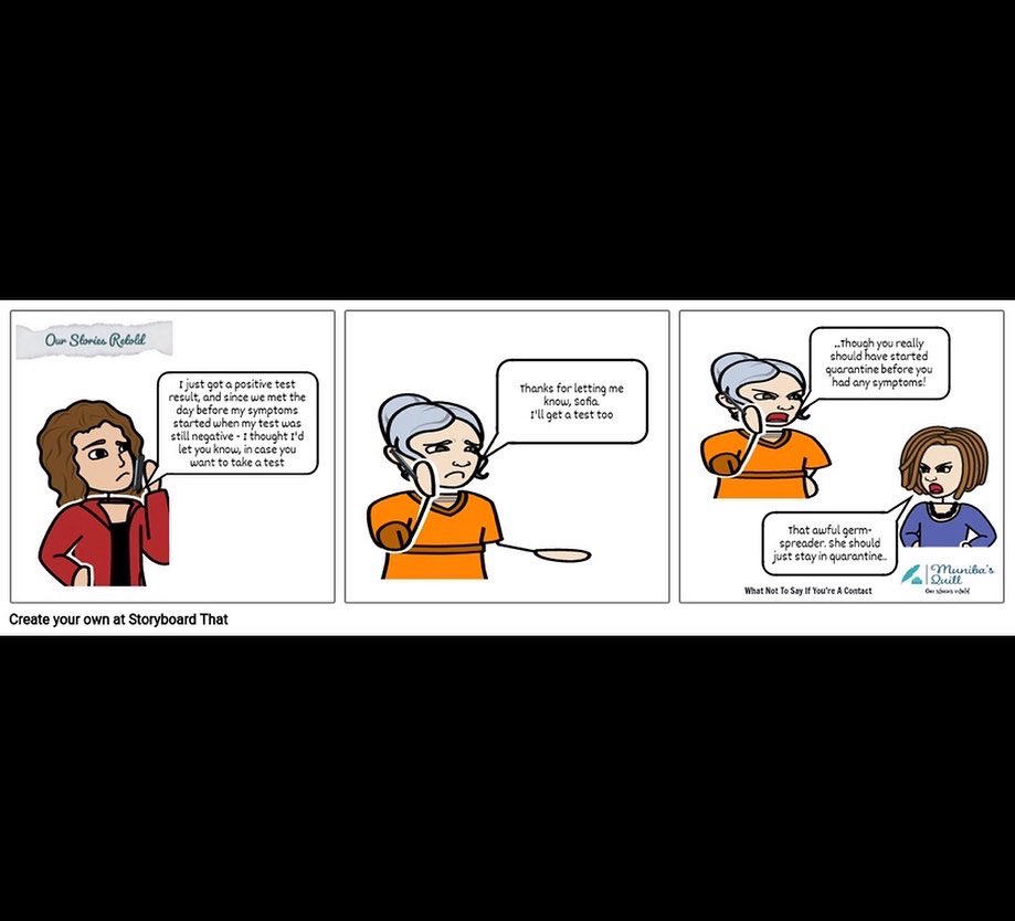 MunibasQuill's tweet photo. Pandemic Etiquette (3/6)
WHAT NOT TO SAY WHEN YOU FIND OUT YOU’RE A CONTACT: 

With cases on the rise again and the pandemic continuing, here’s a PSA on how not to respond when you’re a contact of someone who is unwell

#pandemic #KarachiEat2022 https://t.co/ZzyXEoOvZ1
