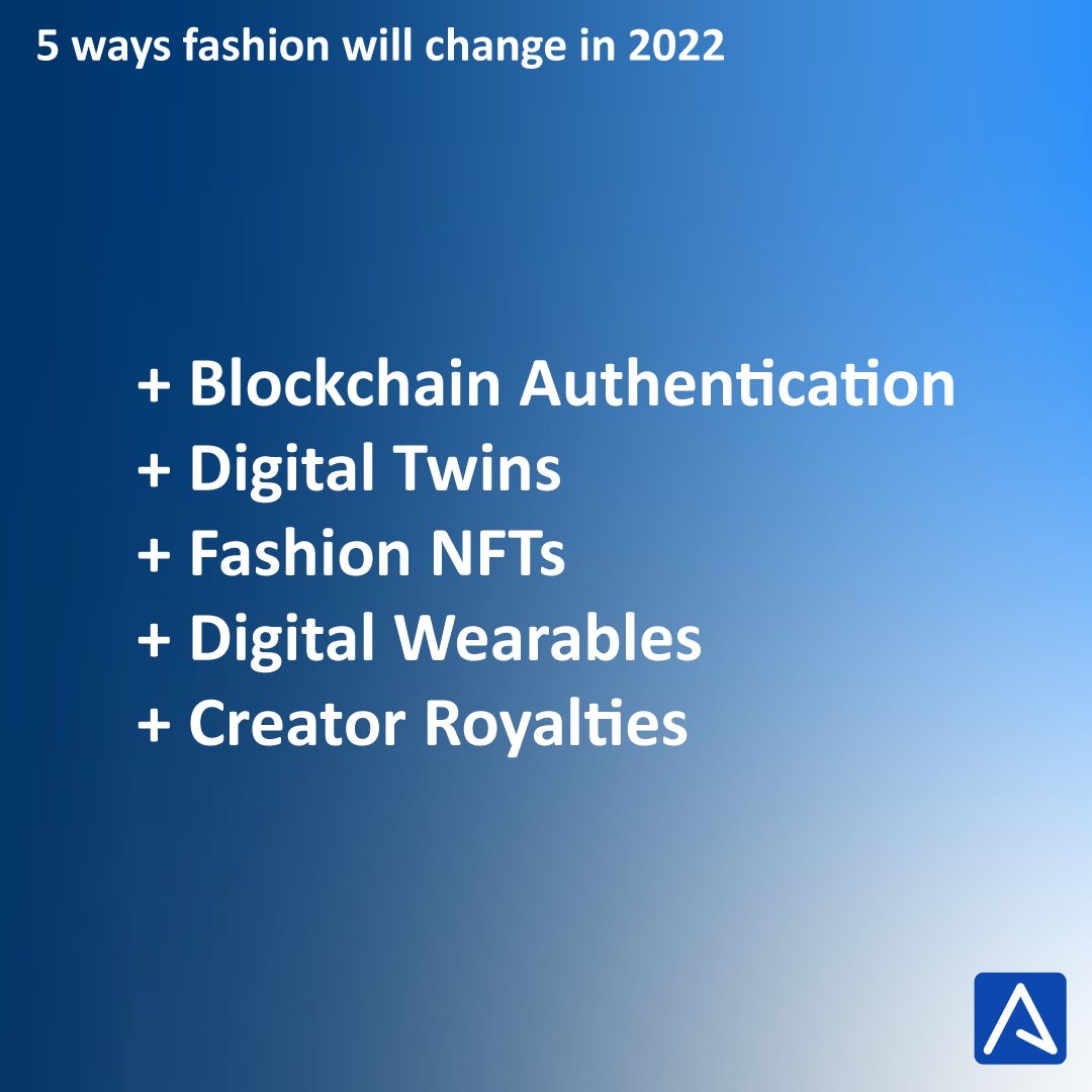 How will fashion change in 2022? #blockchain authentication, #digitaltwins, fashion #NFTs, digital wearables, and creator royalties. 

See our predictions: apparelmagic.com/5-ways-fashion…