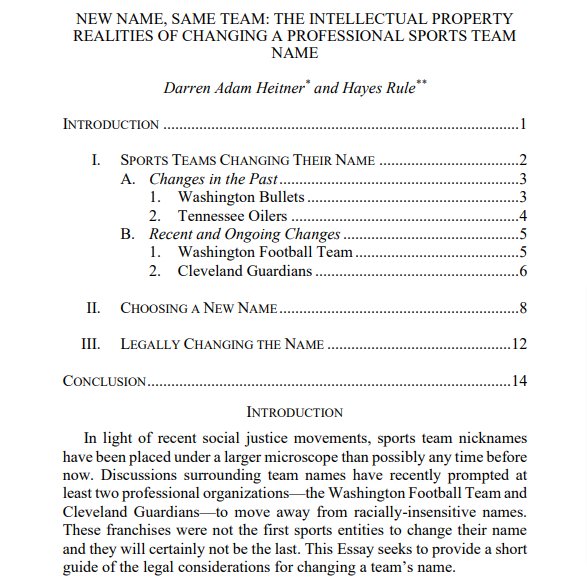 heitner's tweet photo. Very proud that many of my former students at @UFLaw created the Florida Entertainment and Sports Law Review and published its Inaugural Issue.

Former @HEITNERLEGAL clerk @Rule0021 and I have an essay on IP realities of changing a pro sports team name: https://t.co/klSHm1KVGI https://t.co/8smA8CxJki