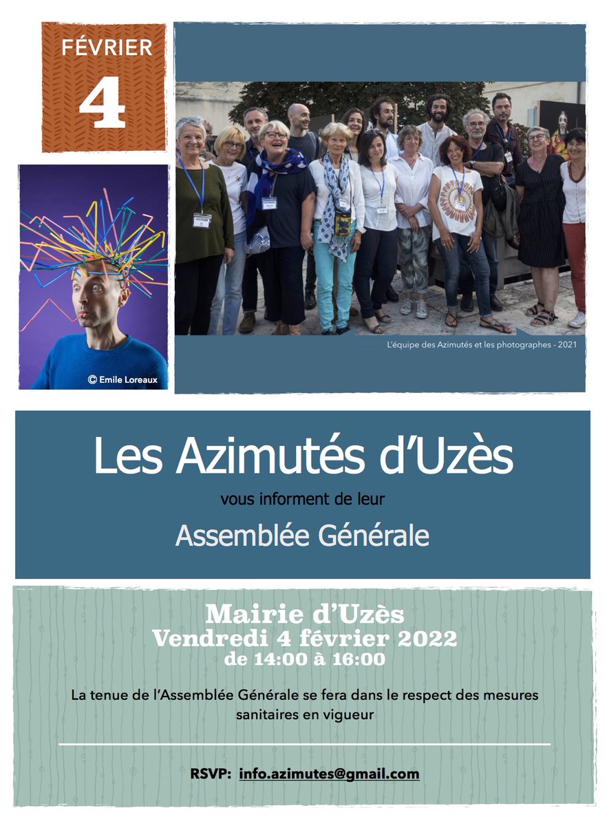 Azimutes_Uzes's tweet photo. Assemblée Générale --> vendredi 4 février 2022 à 14 à la marie d'#Uzès. Bienvenue à tous ! #photographie https://t.co/Ju2lBgXwqt