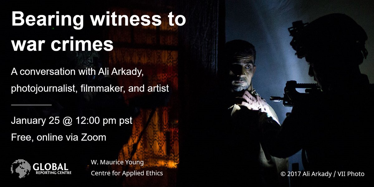 GlobalRepCentre's tweet photo. Join the Global Reporting Centre for a FREE online event, “Bearing witness to war crimes: A conversation with Ali Arkady, photojournalist, filmmaker, and artist” this January 25th.
https://t.co/W2lhnMjPBb https://t.co/3XKnmBibNU