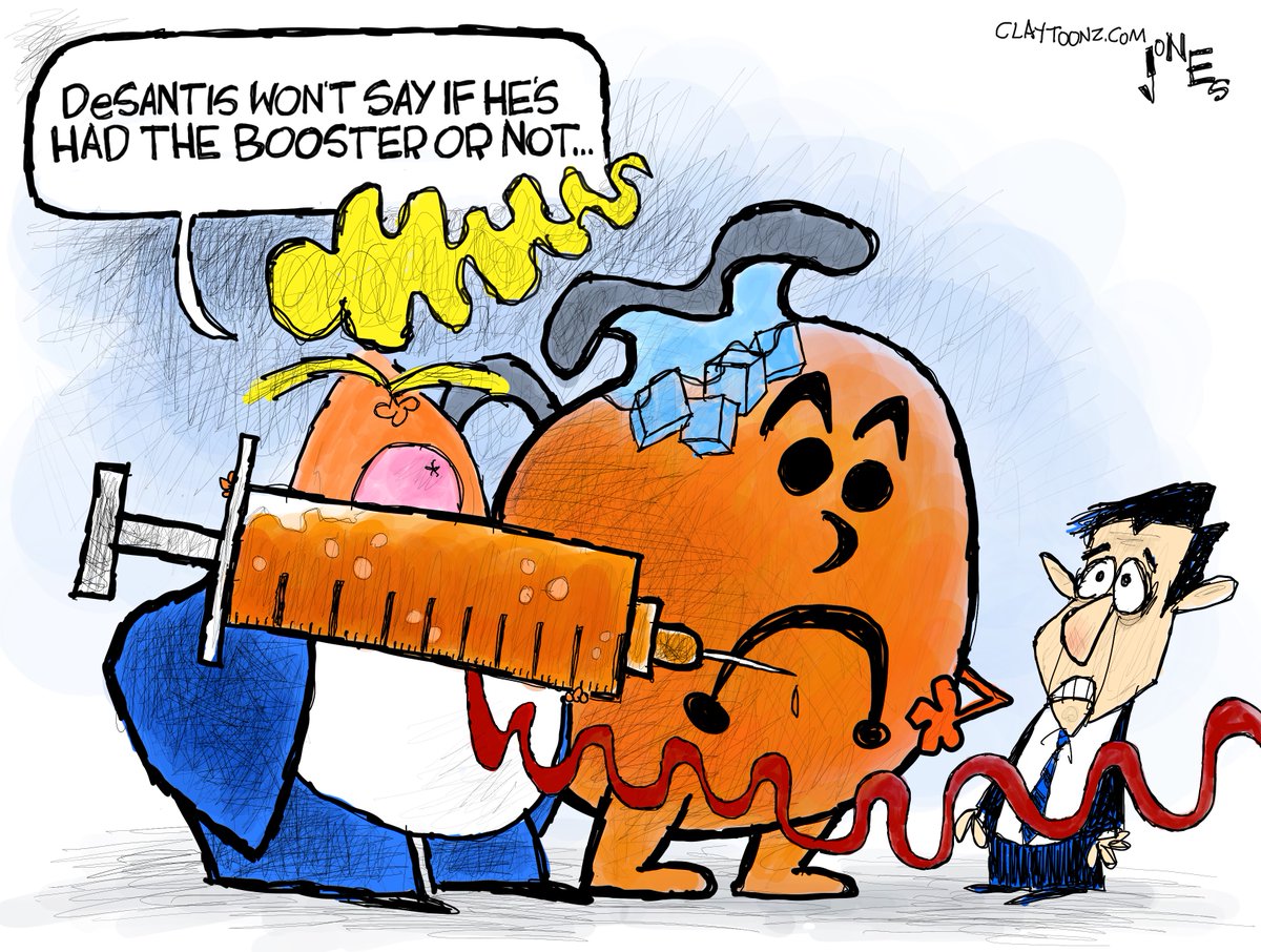 claytoonz's tweet photo. Trump is upset with DeSantis for not saying if he's had his booster or not. #Trump #DeSantis #Booster #TrumpCult #OrangeManBad #OrangeMan #Covid #Florida #TrumpVirus #TrumpBooster #KoolAid https://t.co/3f8mFHh6h7