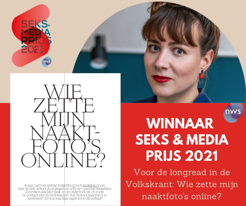 De winnaar van de Seks &amp; Media Prijs 2021 is zojuist bekend gemaakt! 
#JantineJongebloed verdient de prijs voor haar artikel Wie zette mijn naaktfoto's online? in <a href="/volkskrant/">de Volkskrant</a> 
Van harte gefeliciteerd namens professionals in media en seksuologie met je verdiende beloning!@NVVSNL