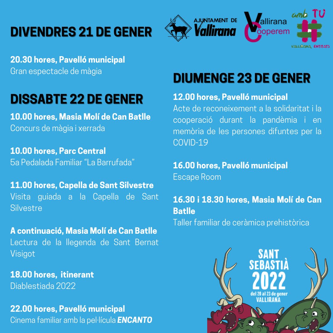 BtuKValli's tweet photo. 💥💥Festa major de Sant Sebastià 2021!💥💥
🥁🥁 Dissabte posarem ritme a la Diablestiada! 🥁🥁

#FestaMajorHivern 
#FemPoble
#FentPoble 
#vallirana 
#btukvallirana
#musicaifoc https://t.co/pjoBOWVD2O
