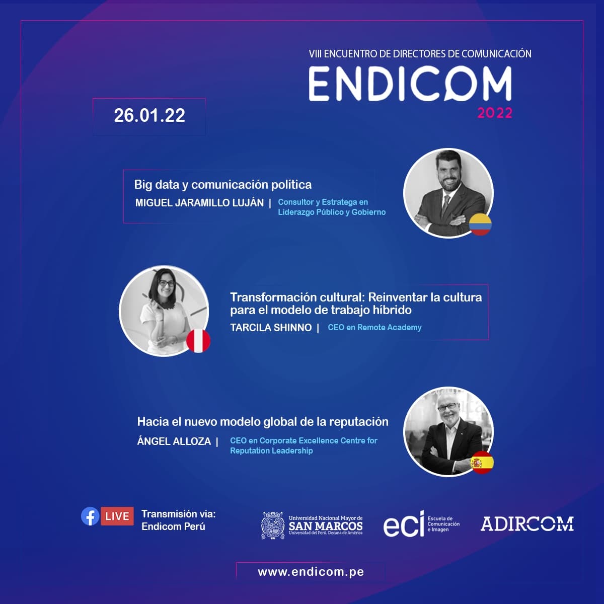 PeruEndicom's tweet photo. Este 25 y 26 de enero regresa el #Endicom2022 | El nuevo Rol del Dircom hacia un modelo híbrido 💬💻
Te presentamos el programa del evento ¿te lo vas a perder?
Inscripciones gratuitas  👉👉https://t.co/xa3Jr7zuGa 👈👈

#UNMSM #ECI" https://t.co/5GtkaYw9sw