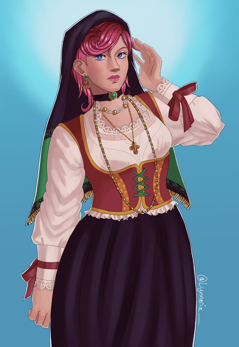 lynnaria_'s tweet photo. trish in traditional sardinian clothing 💚🤍❤️ https://t.co/yp7pd9DJiJ