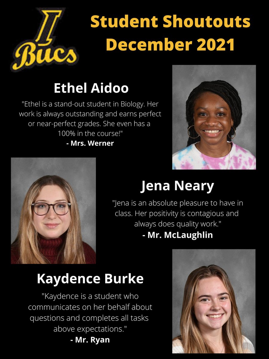 IHS_PBIS's tweet photo. Our Student Shoutouts and Classroom Leaders for December! Go Bucs https://t.co/fPMJbbtQWs