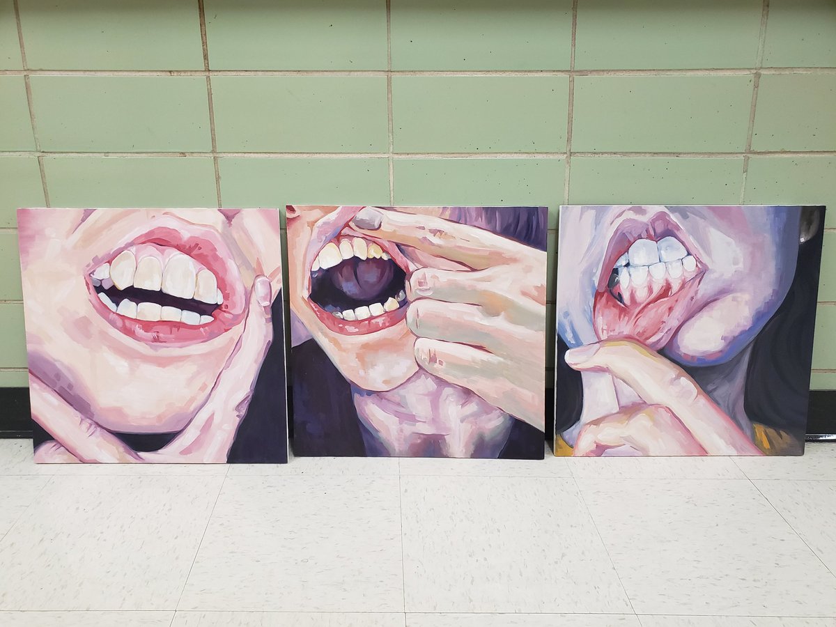 🪥 Teeth: Part 3 🦷 

Overall these pieces were meant to have a sort of sterile/medical feel to them, like they were close ups of patients in an exam chair. I wanted them to be caught somewhere between grotesque, yet beautiful. 

#art #painting #oils #teeth