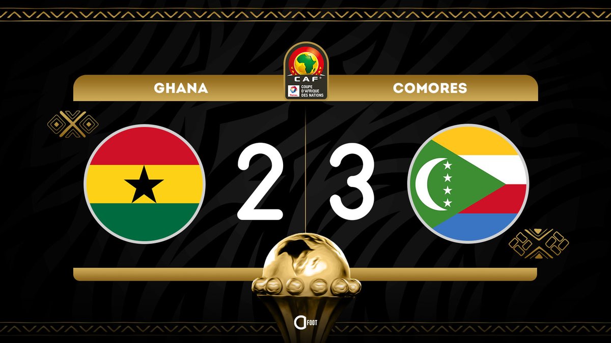 ActuFoot_'s tweet photo. ⏱ TERMINÉ !

GHANA 🇬🇭  2-3  🇰🇲 COMORES

Victoire historique des Comores ! 👏
Le Ghana est éliminé. https://t.co/QFMOo8Fadb