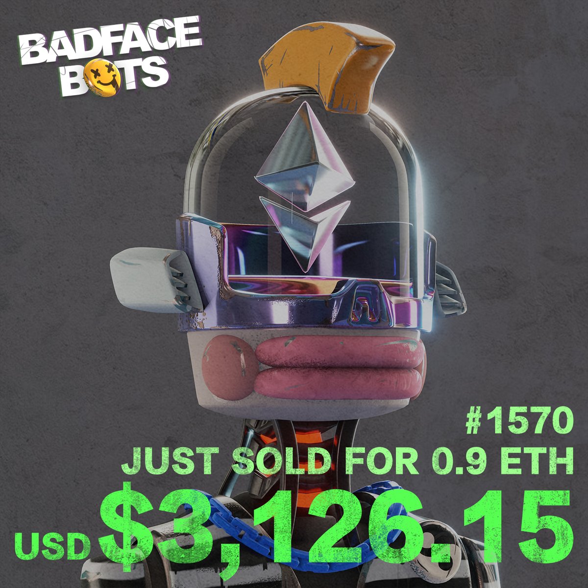 Bad Face Bots #1570 🤖
Sold for 0.9ETH (USD~3,126.15)

opensea.io/collection/bad…

#BadFaceBots #NFT #BFBS #botsfollowbots #beep