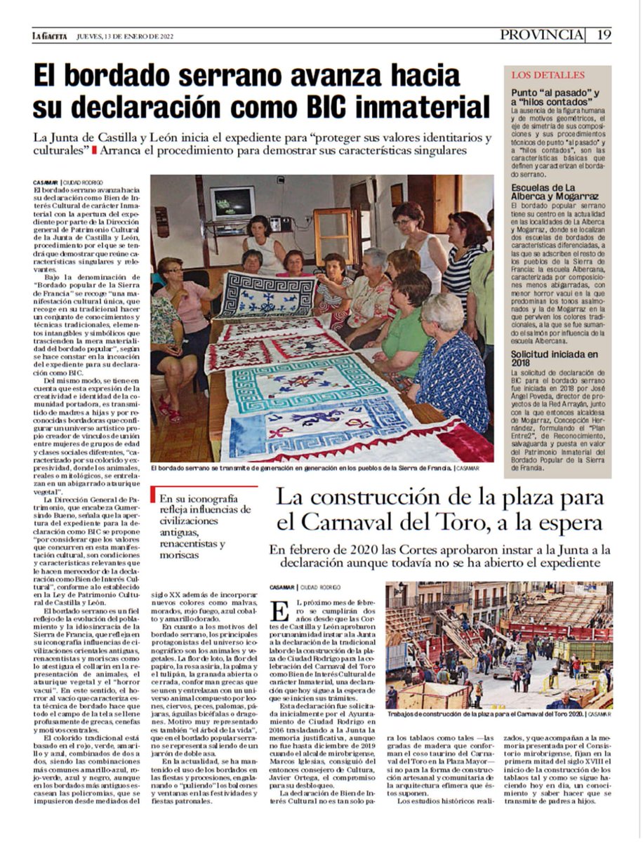 mogarraz_ayto's tweet photo. "El bordado serrano avanza hacia su declaración como BIC inmaterial". La Gaceta #Mogarraz https://t.co/Q97vlImXLX