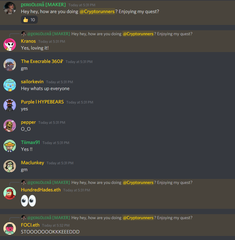 windd2112's tweet photo. @2112Run #makersQuest
We have team members logging in with a roleplaying Discord account and talking with the community, just for the fun of it.
What NFT Team nowadays put this kind of dedication? https://t.co/4FRlrNwcje