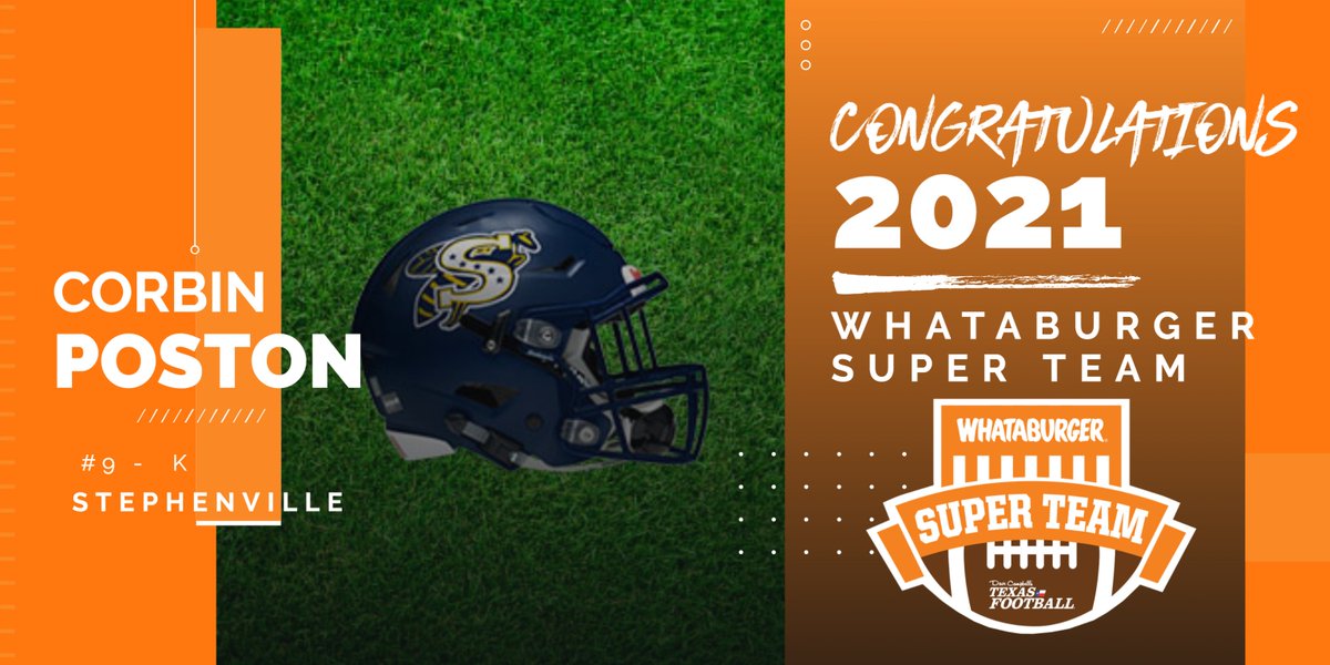 Congrats to Stephenville K Corbin Poston for being named to the 2021 Whataburger Super Team! 🍔 texasfootball.com/whatasuperteam 🍔 @CorbinPo9 @SvilleYJFB @WhataSuperTeam @dctf #TXHSFB #WhataburgerSuperTeam