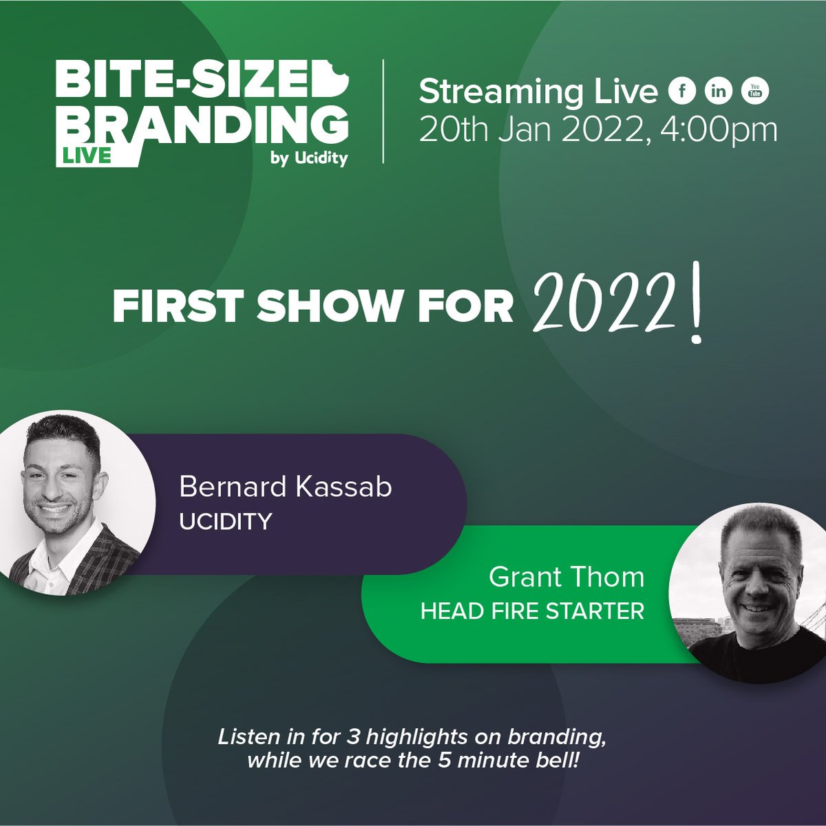 The first one is always an awesome one! So do not forget to tune in on the LIVE show tomorrow!
Facebook - hubs.la/Q0124c-T0
#BiteSizedBranding #Live #Online #StreamingLive #Buildingabusiness #Brand #Sales #Branding #BrandingServices #Podcast #Marketing #Network #Networking