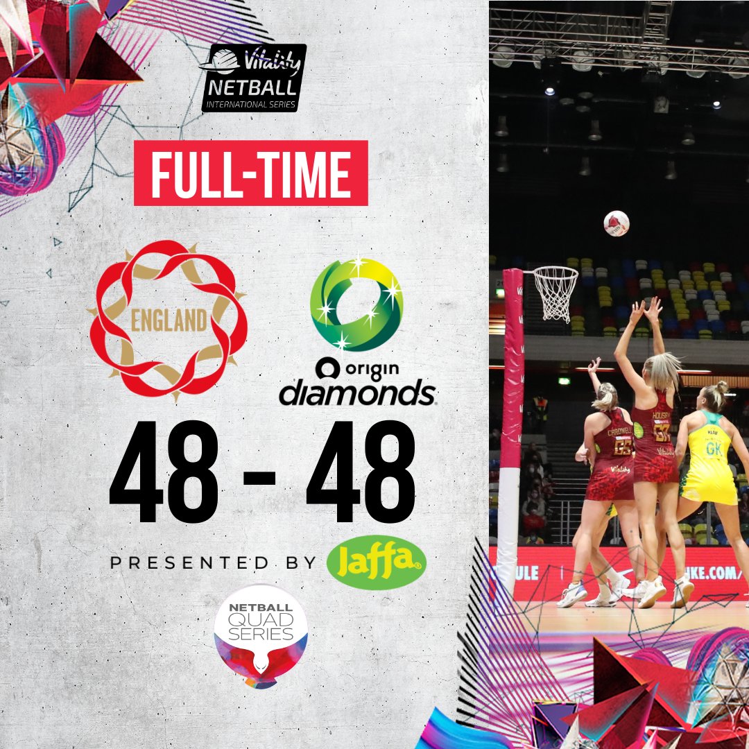 EnglandNetball's tweet photo. The comeback of all comebacks 💪

A superb display of composure and determination from the Vitality Roses to gain a tie at full time 😻

Bring on the final! 🔥

#NetballQuadSeries2022 https://t.co/aEE9SX3X2R