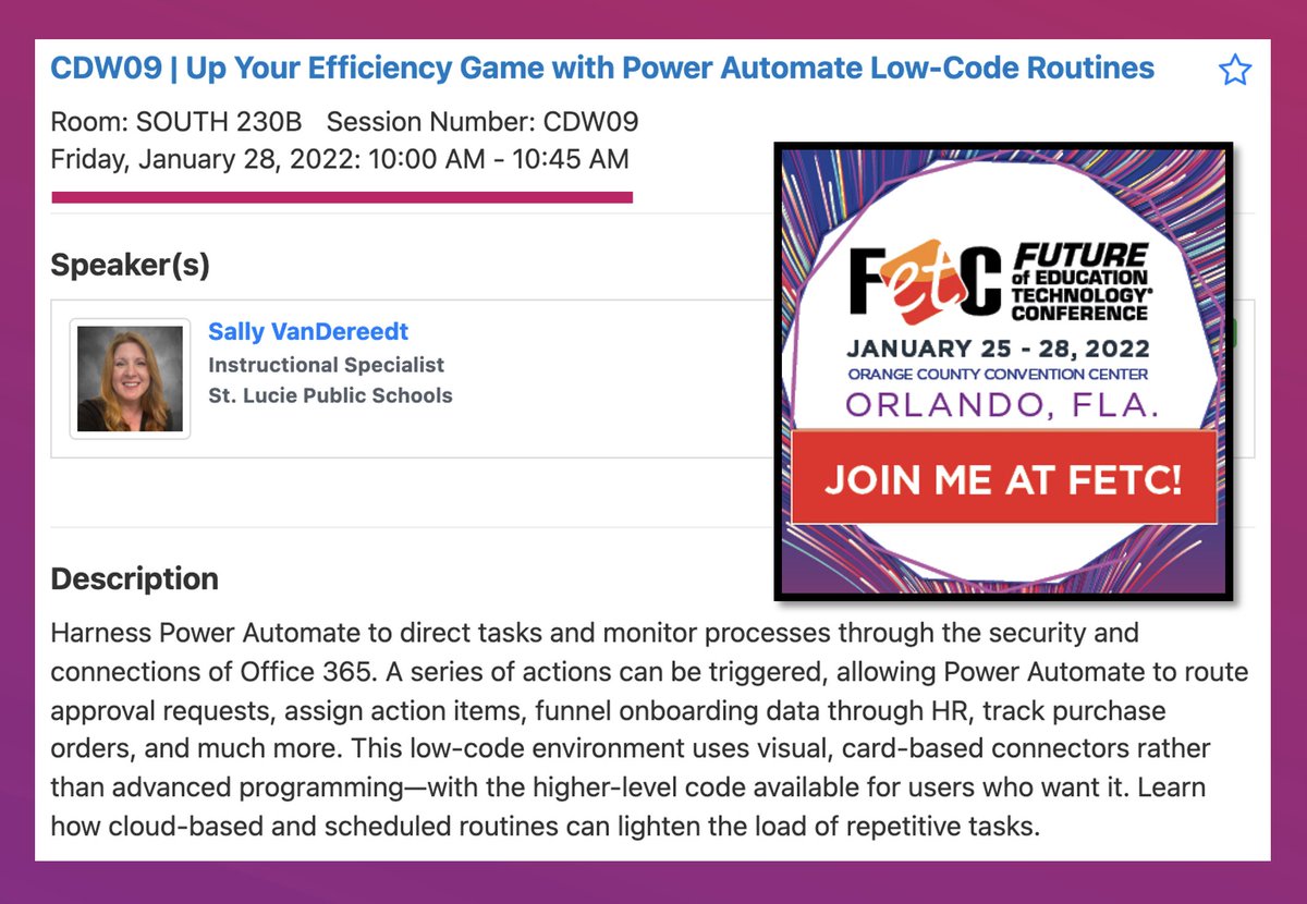 Sally VanDereedt (@scigalsal) on Twitter photo Headed to #FETC in Orlando? Check out my Power Automate session! bit.ly/3A8TLkh Learn how <a href="/1SLPS/">St. Lucie Public Schools</a> is harnessing the power of automation in education. More super sessions from <a href="/JC_Hilburn/">ᒍᑌᒪIᗩ ᕼIᒪᗷᑌᖇᑎ</a> & <a href="/laurieb1723/">Laurie Worthington Boyer</a> from #SLPS. #Powerautomate #Microsoftedu #MIEExpert #edtech Headed to #FETC in Orlando? Check out my Power Automate session! bit.ly/3A8TLkh Learn how <a href="/1SLPS/">St. Lucie Public Schools</a> is harnessing the power of automation in education. More super sessions from <a href="/JC_Hilburn/">ᒍᑌᒪIᗩ ᕼIᒪᗷᑌᖇᑎ</a> & <a href="/laurieb1723/">Laurie Worthington Boyer</a> from #SLPS. #Powerautomate #Microsoftedu #MIEExpert #edtech