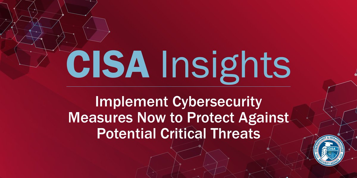 CISAgov's tweet photo. We encourage all organizations to take immediate steps to defend against potential cyber threats. This includes implementing cybersecurity best practices, increasing vigilance, and preparing your organization for a rapid response. Learn more: https://t.co/sY5cZNDqZI https://t.co/W0uptyLedK