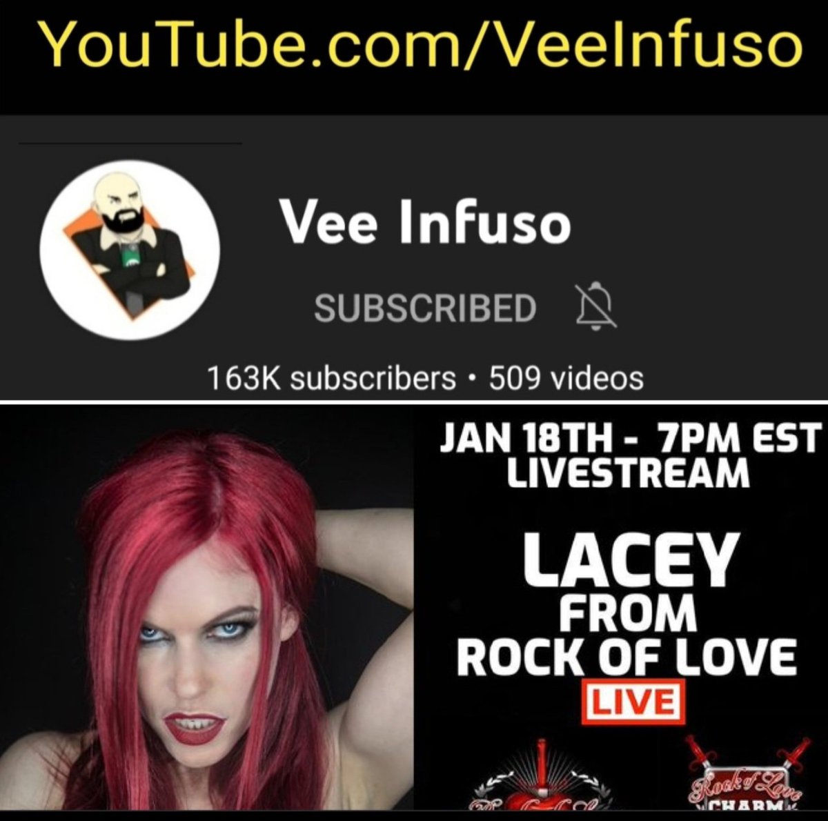 Tonight!! I'll be interviewed live by YouTuber and fellow sarcastic smartass @VeeInfuso 😋 at 4:00 pm Pacific/7:00 pm Eastern. We'll be talking about #RockOfLove, Storm TV (<a href="/StormTVstream/">STORM TV</a>) and all kinds of other fun topics. Can't wait!! Be sure to watch! 🤘