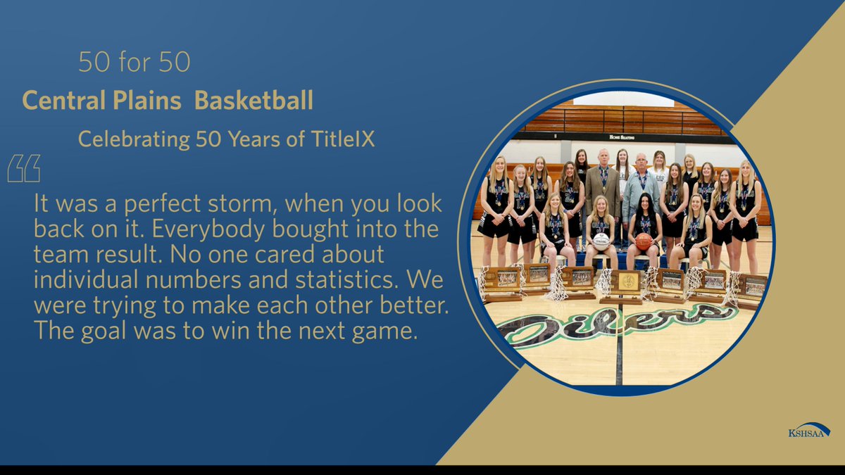 KSHSAA's tweet photo. 50 for 50: Central Plains Basketball
Celebrating 50 Years of Title IX with one of the best streaks ever! 7 straight championships.
https://t.co/RMqQ44uh7v
#KSHSAATitleIX x @WINforKC 
#KSHSAACovered x @CapFed
#TitleIXat50 https://t.co/erLIWFRIuZ