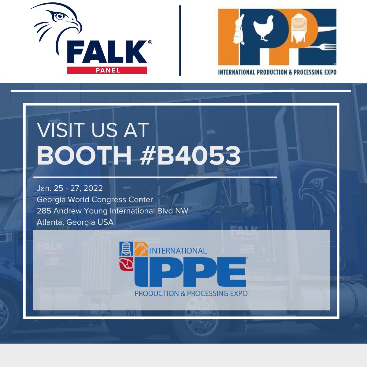 FalkPanel's tweet image. We're ready for you Atlanta! FALK Panel joins the 2022 International Produce &amp;amp; Processing Expo. Come visit the FALK team at booth #B4053

#FALK #IMP #IPPE2022 #Poultry #Agriculture #Sustainability