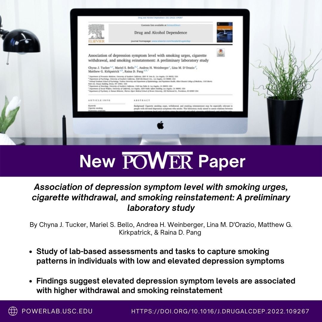 New #POWERpaper! Follow the link below to read up on the association of depression symptom level with smoking urges, withdrawal, and reinstatement:

doi.org/10.1016/j.drug…