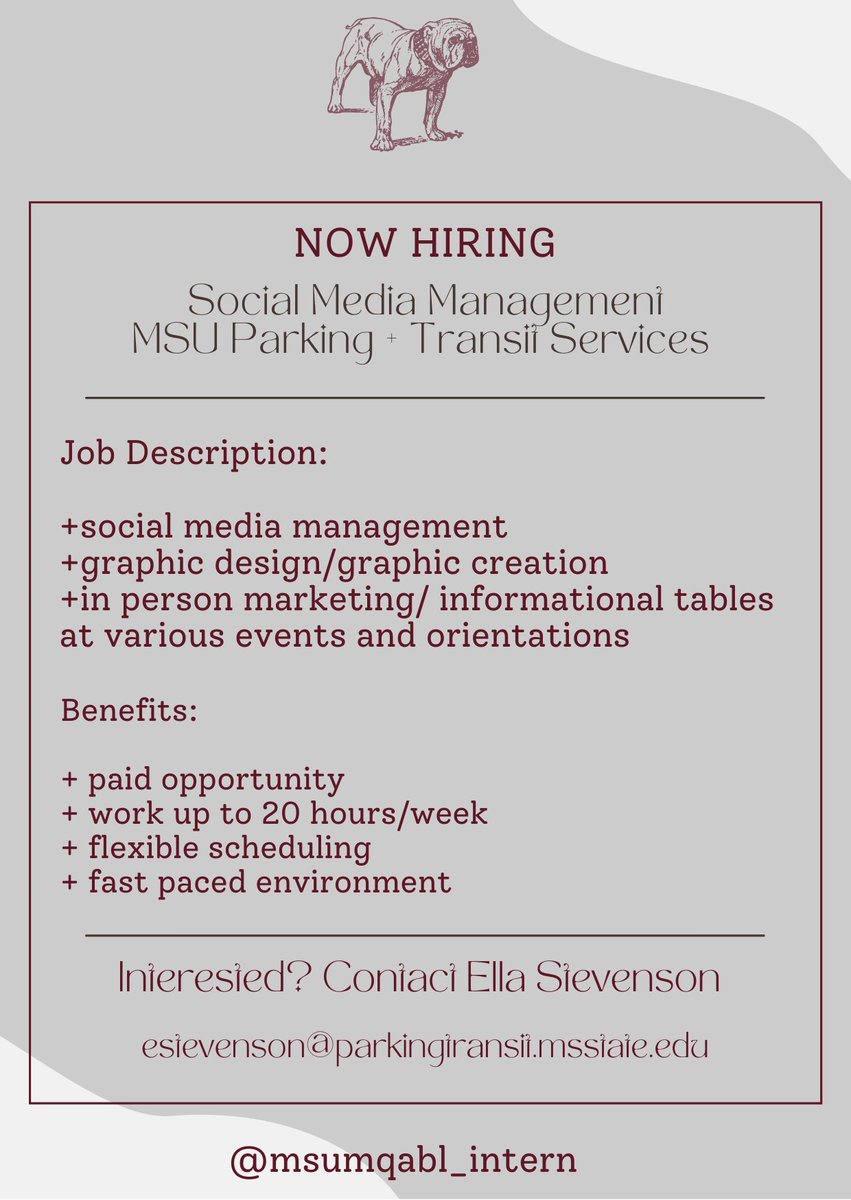 PAID POSITION ON CAMPUS

Parking + Transit Services is looking to hire a social media manager! Check out the details below!
