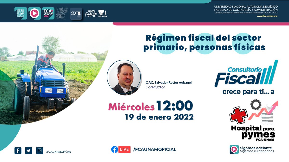 Consufiscal's tweet photo. Este miércoles 19 de enero, a las 12:00 horas, por Facebook Live/FCAUNAMOFICIAL https://t.co/FxQIAso0hR