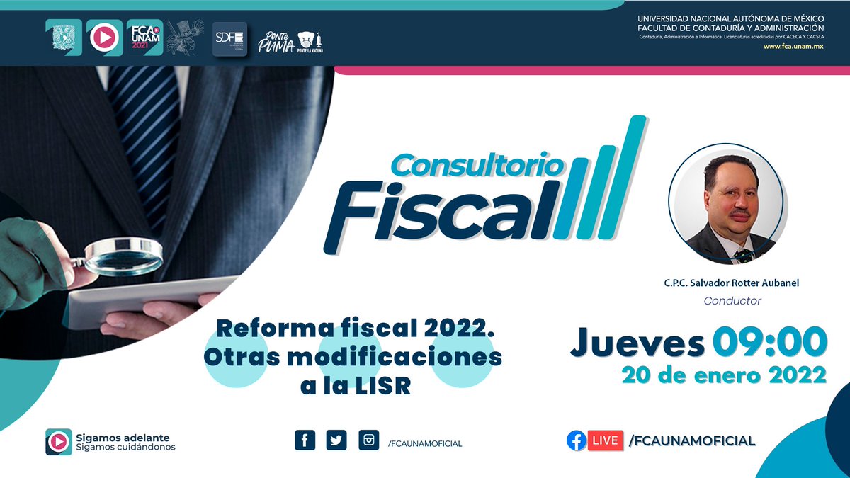 Consufiscal's tweet photo. Este jueves 20 de enero, en vivo, a las 9:00 horas, por Facebook Live/FCAUNAMOFICIAL https://t.co/2IKOhcPV3U