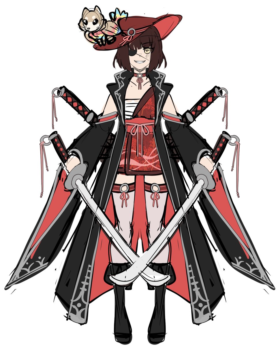 Pur_Orange's tweet photo. I designed a pirate samurai with a Shiba parrot pet https://t.co/oJI9yKu112