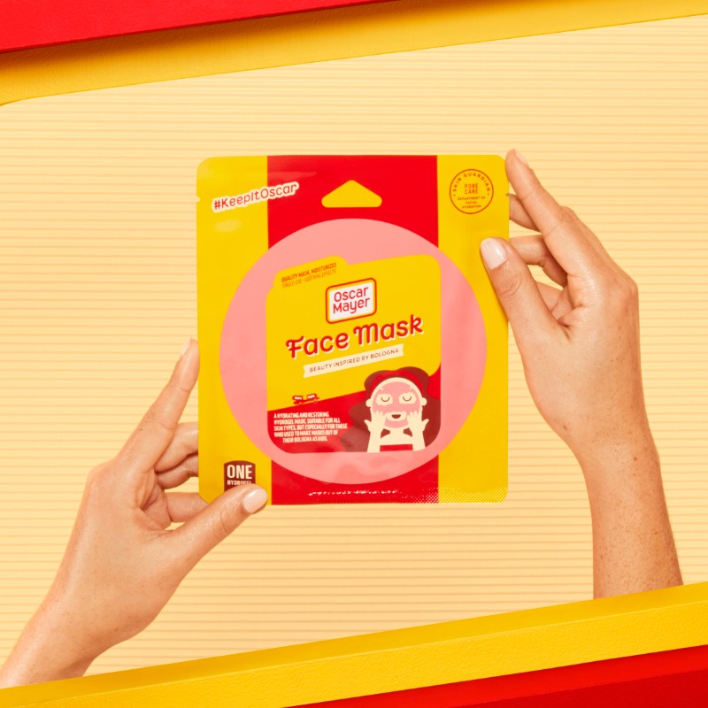 oscarmayer's tweet photo. Introducing a cold cut of self care. New Bologna Face Mask serves up hydration and rejuvenation with each slice. Available on Amazon. Link in bio. #KeepItOscar