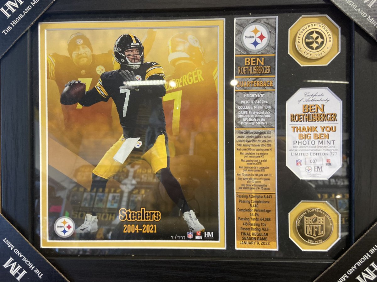 Thank you Ben.
Thank you to our followers.
We’re going to give away

This Ben Roethlisberger highland mint. #7 of limited 777 made.

To be entered
Retweet,follow us, and tag a friend.

We will announce the winner when we get to 10,000 Followers.