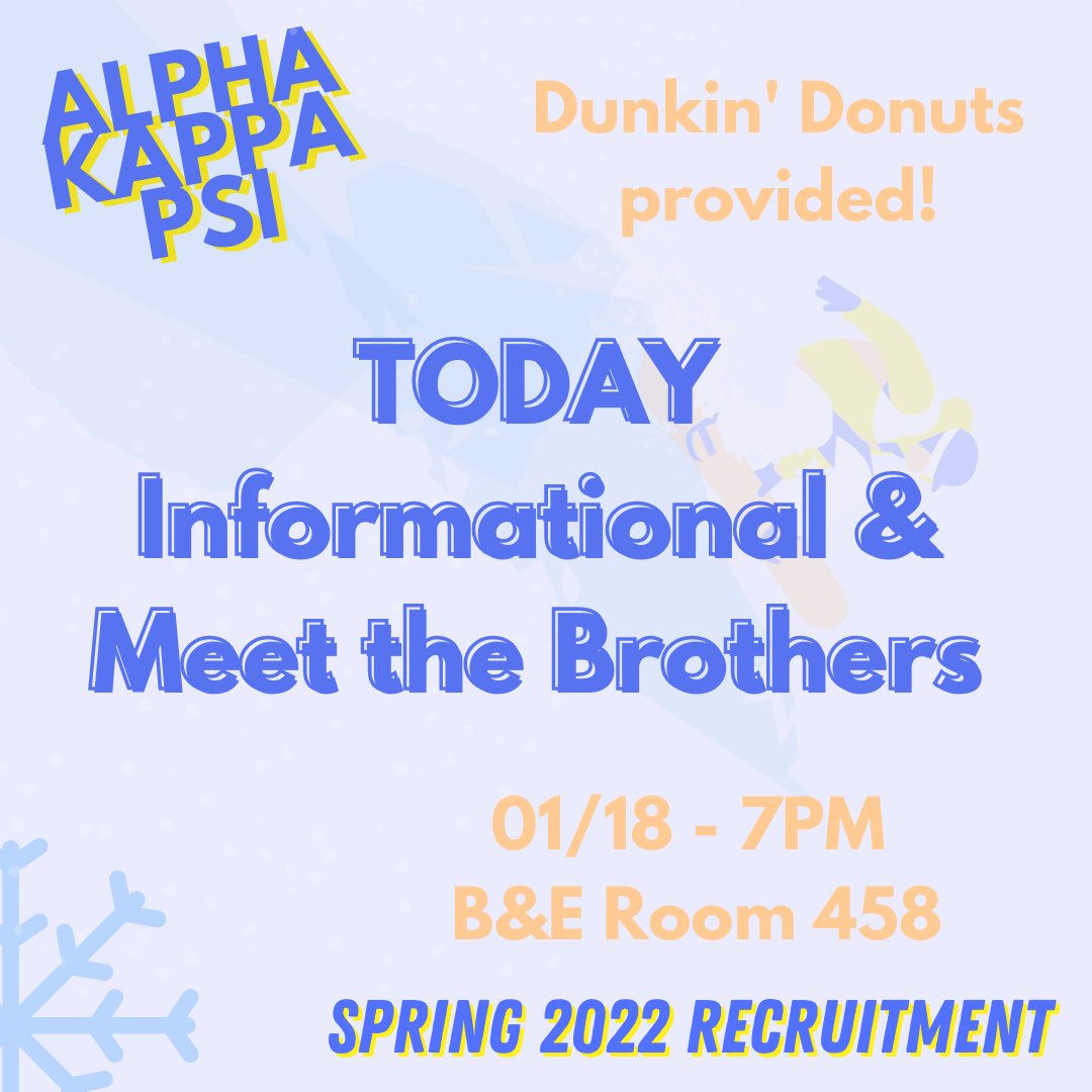 Come see us today!! Our first recruitment event is in 2 hours! Bring a friend, we’re open to all majors 🤩