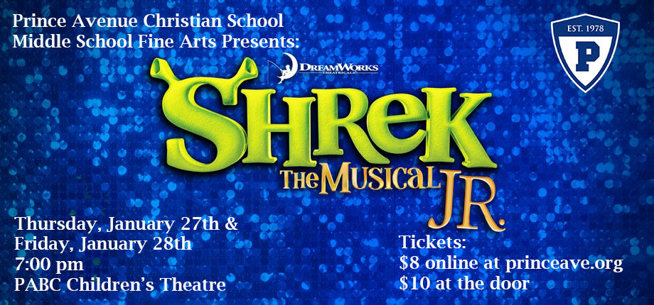 PACSWolverines's tweet photo. The PACS Middle School Fine Arts Dept will present Shrek the Musical, Jr. on January 27th &amp; 28th at 7 pm in the PABC Children’s Theatre. Tickets are $8 online &amp; $10 at the door. Don't miss this fun &amp; entertaining show! #pacsfinearts
CLICK HERE FOR TICKETS: https://t.co/2a2CPTDJVp https://t.co/lMXZTgJmr5